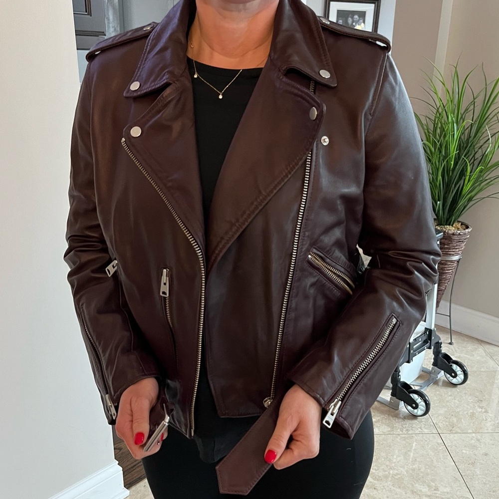 All saints genuine leather jacket US 10 deep berry color